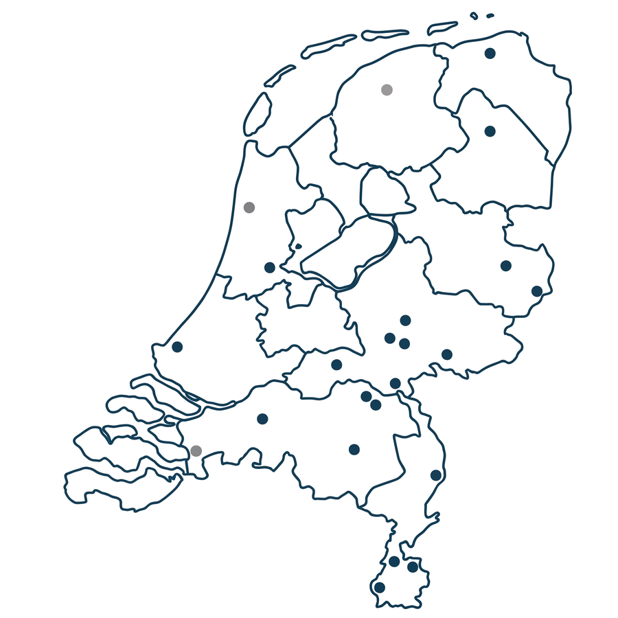 Kaart van Nederland met de locaties van Transportopleider en haar leden